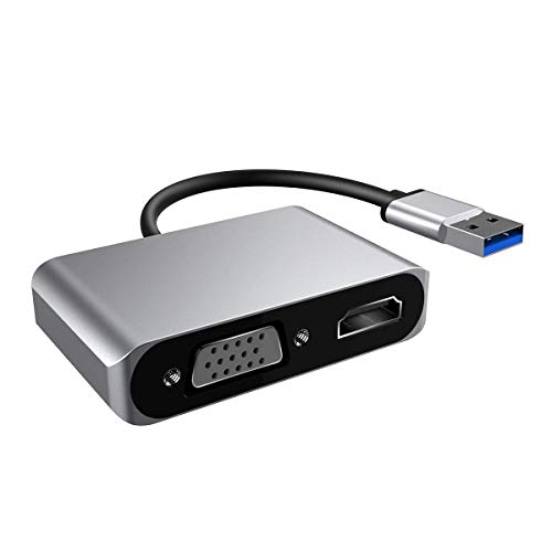 STRENTER USB 3.0 to HDMI and VGA,Dual Dispaly Adapter for Windows 7/8/10,2 in 1 USB to HDMI Adaptor Dual Output 1080P(Grey)