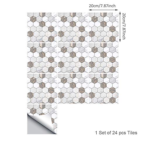 Topmail 24 Piezas Azulejos Adhesivos Suelo 20x20cm Azulejos Vinilo Adhesivo Adhesivo Decorativo para Azulejos para baño y Cocina Stickers