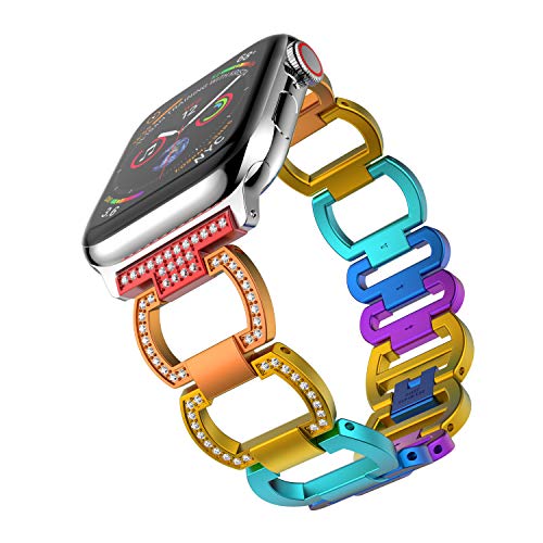 ANBEST Correa Compatible con Apple Watch Correa 38mm 40mm Mujer, Arco Iris Pulsera Vistoso Aleación de Aluminio 42mm / 44mm Pulsera Correa for Series 5 4 3 2 1 (Vistoso)