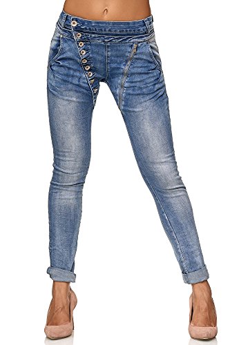 Elara Jeans para Mujer Boyfriend Baggy Botones Chunkyrayan Azul C613M Blue 40/L