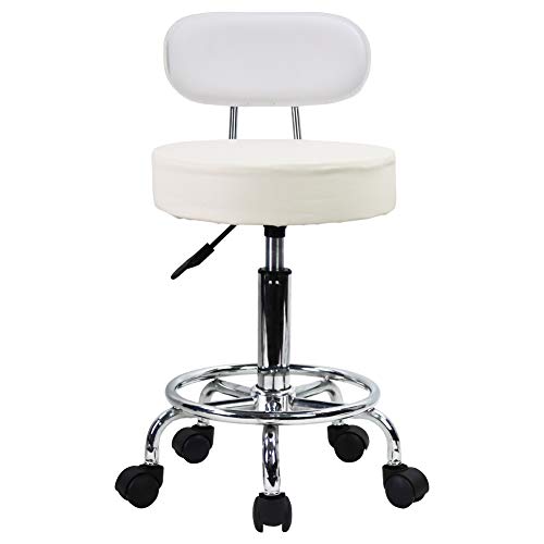 KKTONER -Taburete de Bar telesilla Silla giratoria banqueta experimentales heces de Aprendizaje Taburete de Belleza Silla Alta Trasera Regulable en Altura con Ruedas (Blanco)