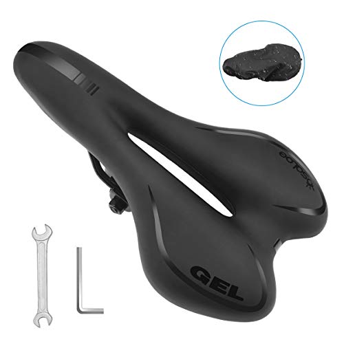 Osaloe Sillín de Gel para Bicicleta con Funda de Lluvia, Sillín de Bici de Montaña Cómodo, Asiento de Bicicleta, Sillín de Ciclismo Portátil para MTB, Bicicleta de Carretera, Bicicleta Urbana (Negro)