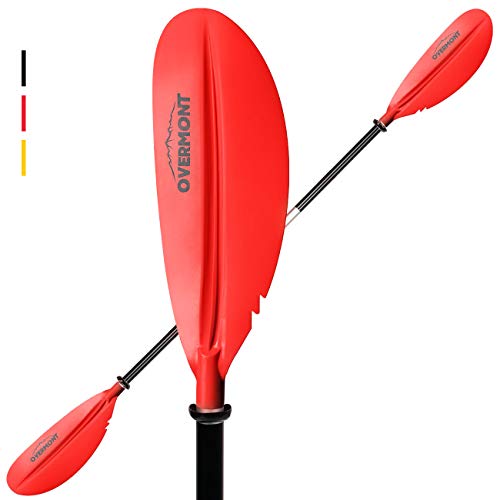 Overmont Remos Aluminio de Doble Convertibles en uno 3 Angulos Ajustables Ligero Anti-sumergido Longitud Total 222cm para Sup Kayak Piragua Canoa Barco Color Negro/Rojo/Naranja