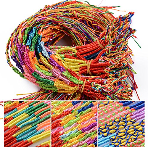 60pcs Pulseras Trenzadas Hilo de Amistad Colores Hechas a Mano para Muñeca Tobillo Pelo Fiesta (3 Diseños, Color al Azar)