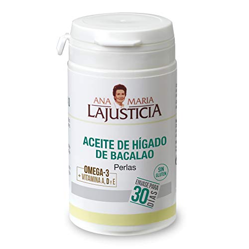 Ana Maria Lajusticia - Aceite de higado de bacalao, 90 perlas aporte de vitamina a, d y e y ácidos grasos omega 3, Envase para 30 días de tratamiento