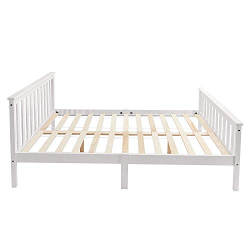 n Cama Doble, somier de Madera, Cama de Pino Macizo, Cama Blanca, Moderno y Minimalista, Adecuado para Adolescentes, niños, Adultos (4FT6)