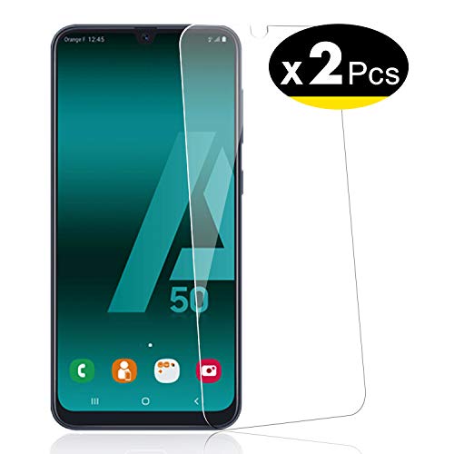 NEW'C 2 Unidades, Protector de Pantalla para Samsung Galaxy A50 (SM-A505F), Antiarañazos, Antihuellas, Sin Burbujas, Dureza 9H, 0.33 mm Ultra Transparente, Vidrio Templado Ultra Resistente