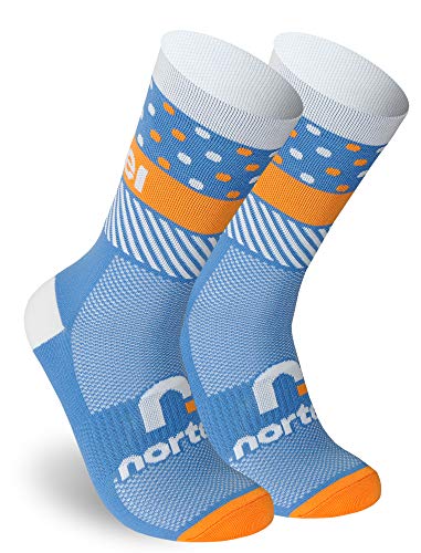 NORTEI - Calcetines de Ciclismo, MTB y Running de Meryl para Hombre y Mujer – Hit (M(40-42), Orange)