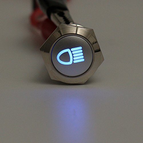 Alamor 12V 19Mm Metal Plateado Led Botón Encendido Apagado Interruptor Luz Símbolo-Azul