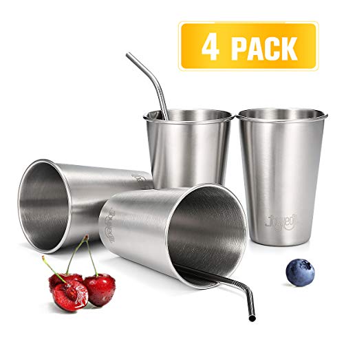 JOYXEON Nueva Taza de Acero Inoxidable apilables de 500ml con pajitas (Paquete de 4) Vasos de Acero de Grado alimenticio Tazas térmicas Vaso para Cerveza de Vino Bebida fresquita