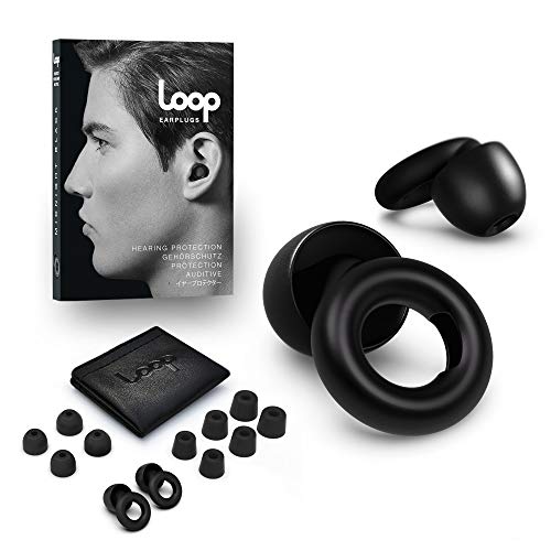 Loop Tapón para los Oídos con Reducción de Ruido - Quita Sonido 20 Decibelios - Accesorios Protección Auditiva, Conciertos, Música en Vivo - Auriculares de Silicona y Espuma - Negro