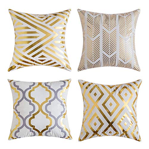 Gspirit 4 Pack Cojines Sofas Estampado de Oro Suave Decoracion Funda Cojines 45x45