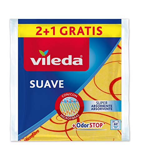 Vileda - Set de 2 Bayetas suaves 30% microfibras + 1 gratis, color amarillo, 35 x 40 cm, 3 unidades string