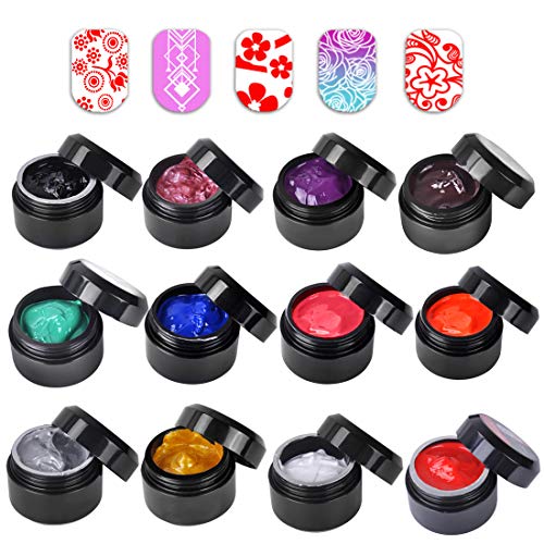 Biutee 12 Botes 8ml Esmaltes para Estampar, para impresión de Uñas , para usar con Placas Estampacion Uñas