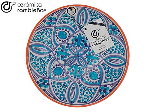 CERÁMICA RAMBLEÑA | Plato Decorativo para Colgar en Pared | Plato de cerámica | Azul | 100% Hecho a Mano | 21x21x4 cm
