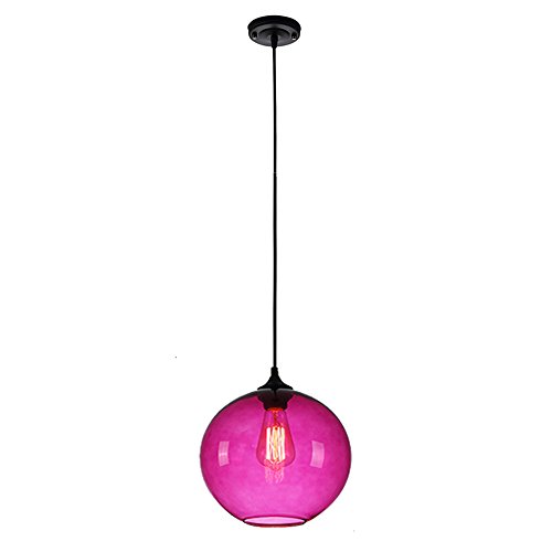 MZStech Lamparas Colgantes de Bola Cristal Vintage Industrial, luz de techo E27 bombilla (Rosa)