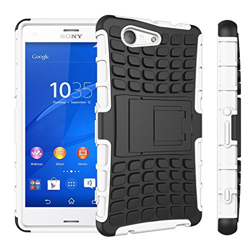 pinlu® Funda para Sony Xperia Z3 Compact (4.6 Pulgada) Smartphone Doble Capa Híbrida Armadura Silicona TPU + PC Armor Heavy Duty Case Duradero Protección Neumáticos Patrón Blanco