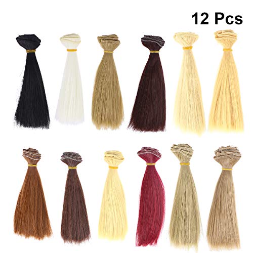 SUPVOX Pelucas de muñeca de DIY Peluca de Pelo Recto Pelucas Trama de Extensiones de Cabello 12pcs 100x15cm