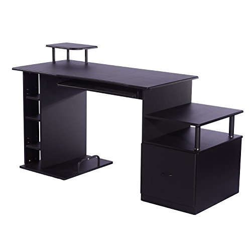 HOMCOM Mesa de Ordenador PC para Oficina Despacho Estudio Dormitorio Escritorio Madera 152x60x88cm Negro