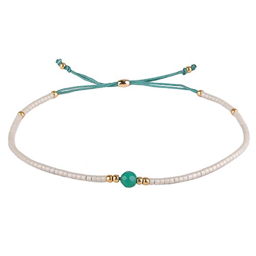 KELITCH Gris Finas Abalorios, Verde Cuerda Amistad Pulsera con Verde Jaspe Piedra