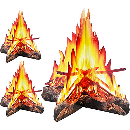 Tatuo 12 Pulgada de Alto Fuego Artificial Hoguera de Cartón Decorativa 3D Antorchas de Centro de Mesa Materiales de Fiesta para Decoración de Fiesta de Fogata, 3 Juegos