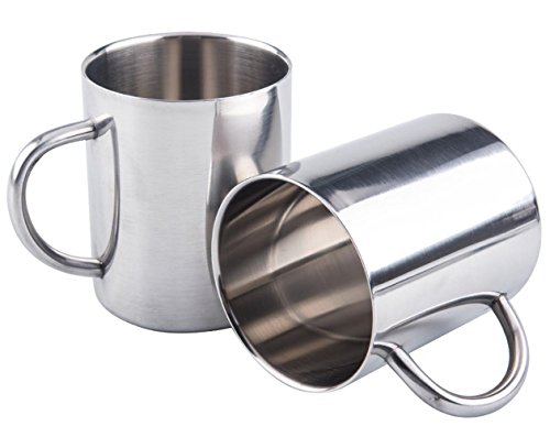 Tebery 2 x Taza de acero inoxidable Milestone Camping - Plata, 0,3 litros