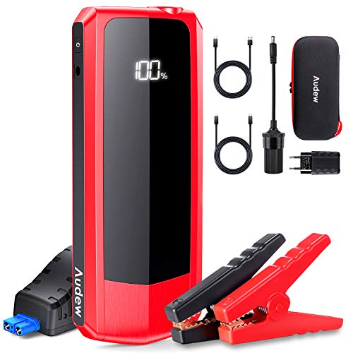 Audew Arrancador de Coche Pantalla LCD Jump Starter de 20000mAh 2000A hasta Todo Tipo Gas o 8.5L en Diesel con LED Flashlight Puertos de Carga Dual USB