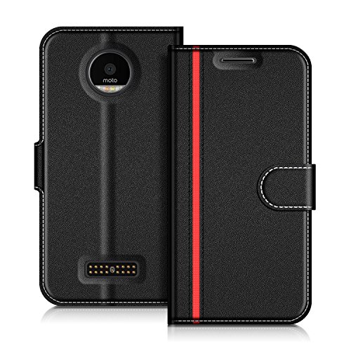 COODIO Funda Motorola Moto Z con Tapa, Funda Movil Motorola Moto Z, Funda Libro Motorola Moto Z Carcasa Magnético Funda para Motorola Moto Z, Negro/Rojo