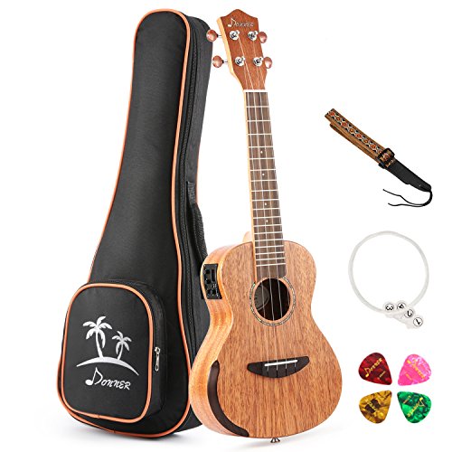 Donner - Ukulele Concierto DUC-4E Ukelele Eléctrico Acústico de Caoba 18 Trastes de Cuatro Cuerdas para Principiantes o Profesionales con Ecualizador 58cm 23 Pulgadas