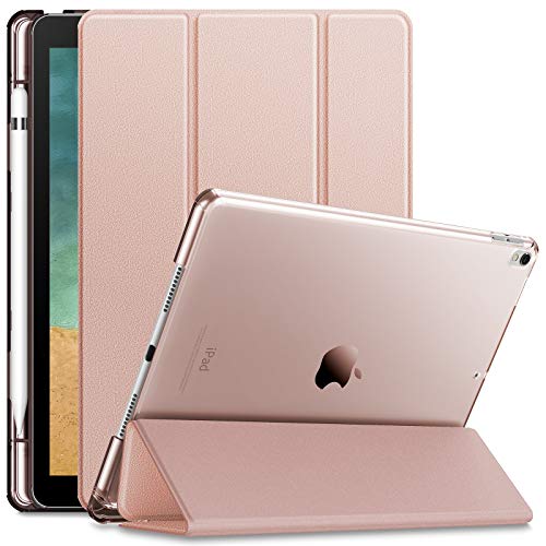 INFILAND Funda para iPad Air 3 10,5 (3ª Generación 2019)/iPad Pro 10,5 2017,Smart Translúcido Case Cascara con portaplumas y Auto Reposo/Activación Función,Rosa Dorado