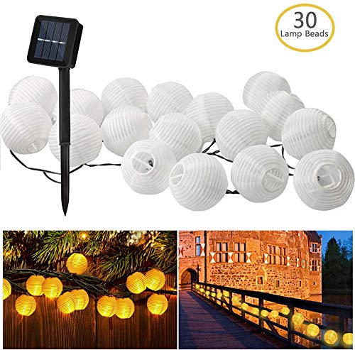 Farolillos Solares Exterior GolWof Guirnaldas Luces Exterior Solar 6M 30 LED Impermeable Guirnalda Solar Luces Solares para Exterior Jardin para Decoración Terraza Hogar Bodas Navidad - Blanco Cálido