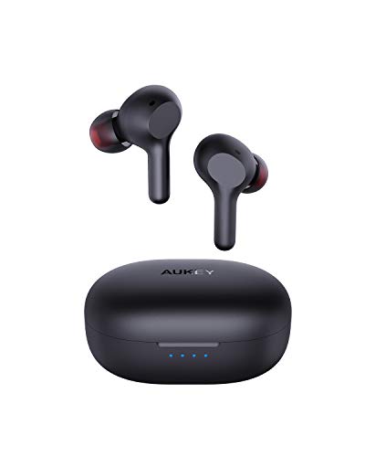 AUKEY Auriculares Inalámbricos Bluetooth 5 Graves Mejorados, Carga Rápida USB-C, Deportivos IPX5 Impermeable, Micrófono Incorporado, Control Táctil, Reproducción de 25 Horas