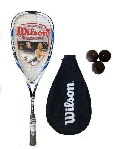 Wilson - Raqueta de Squash Azul Hyper Hammer Carbon 120 + 3 Pelotas de Squash