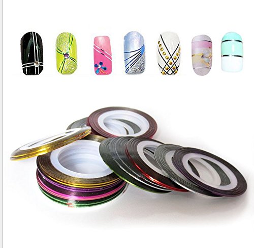 Kanggest. 20pcs 20 Mixed Colors Rollos Striping Línea de Cinta Nail Art Decoración Sticker DIY uñas Accesorios para la Belleza y Pegatina de uñas