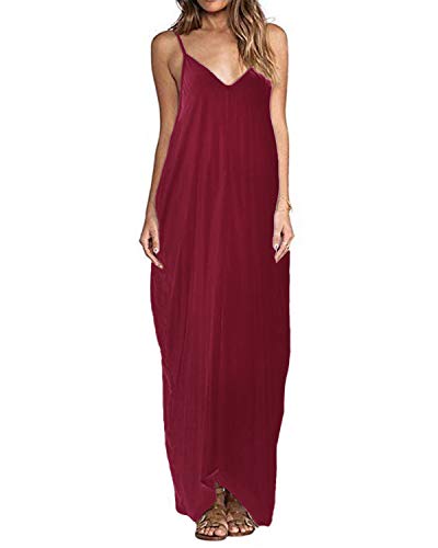 ZANZEA - Vestido largo de verano para mujer con cuello en V, estilo bohemio, sin espalda, estilo sexy A-claret 38