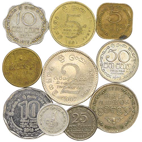 10 Sri Lanka Monedas DE LA Isla DE Asia del Sur. CEILÁN, Sri Lanka Antigua Monedas COLECCIONABLES Lote RUPIAS DE LOS CENTAVOS. Ideal para Banco DE Moneda, SOSTENEDORES DE Moneda Y Album DE Monedas