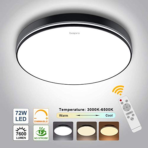 72 W LED Lámpara de Techo, bapro Plafón Luz de Techo LED Regulable, Plafon Techo Led Cocina Luz con Control Remoto para Baño Dormitorio Cocina Sala Estar Comedor[Clase de Eficiencia Energética A++]