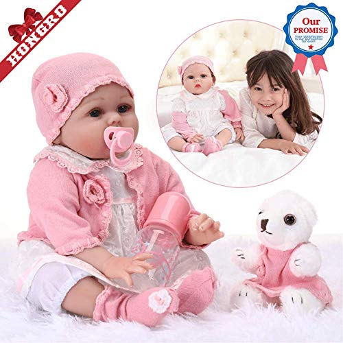 HONGRO DOLL Muñecas Reborn,55 cm Realista Reborn niña y Oso Bebé,11-Piezas-Set, muñecas de Silicona Suave Hechas a Mano,para niños Edad 3+, certificación EN71