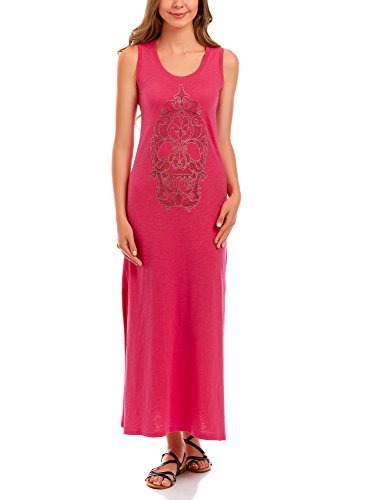 oodji Ultra Mujer Vestido Largo con Calavera de Pedrería, Rosa, ES 36 / XS