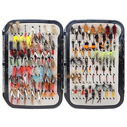 YZD Trout Fly Pesca Moscas colección 225/180/120/118/60 Premium Moscas secas húmedas Nymph Streamers Fly Surtido con Caja Mosca Flyfish Flys señuelos Kits, Must-Have Trout Fly Selection 118 Pcs