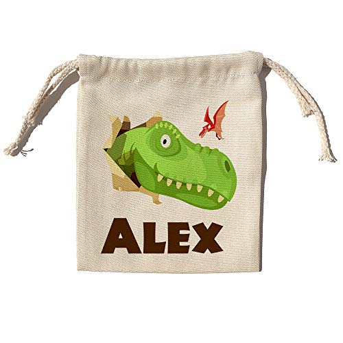 Bolsa merienda niño Personalizada con Nombre. Bolsa de Tela niño o niña para la Vuelta al Cole. Bolsa merienda Infantil Modelo Kids. Tamaño 15x18cm. Dinosaurios