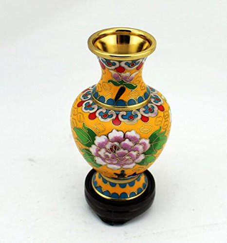 Flor de peonía (amarillo Cloisonne botella de flores manualidades bronce neumáticos fieltro esmalte