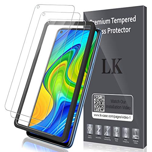 LK Protector de Pantalla para Xiaomi Redmi Note 9 Cristal Templado, [3 Pack] [9H Dureza] [Equipado con Marco de posicionamiento] [Resistente a Arañazos] Vidrio Templado Screen Protector