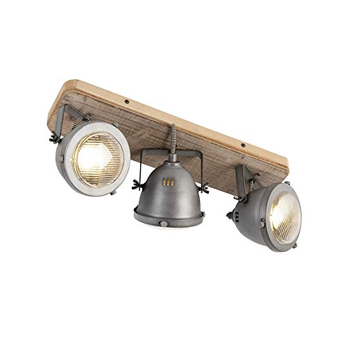 QAZQA Plafón industrial acero madera inclinable 3-luces - EMADO/Acero Alargada Adecuado para LED Max. 3 x 25 Watt