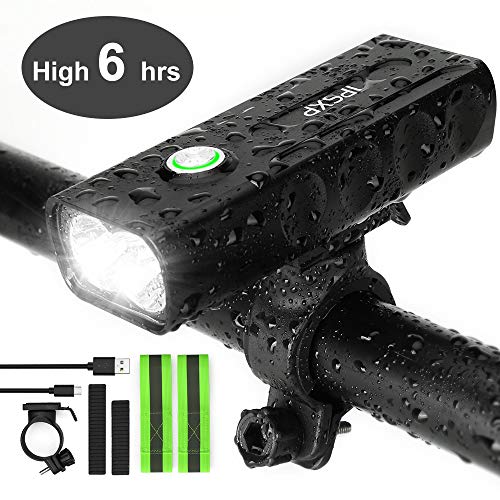 IPSXP Luz de Bicicleta, USB Recargable Luz de Delantera Faro LED Bicicleta, 1000 Lúmenes Linterna de Emergencia para Ciclismo Carretera Montaña, IPX5 Resistente al Agua, 2 Gratis Banda Reflectante