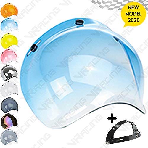 Visera Burbuja Para Casco Jet o Integral 3 Botones Bubble Universal Mecanismo Ajustable en 3 Alturas a Prueba De Viento Para Harley Biltwell Bell DMD Bandit Yam AFX Nolan Agv ( Azul )