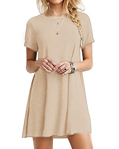 Yoins - Mini vestido de manga corta para mujer, estilo casual, suelto, cuello redondo, mini vestido, camiseta larga