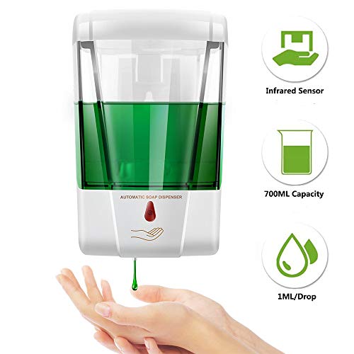 Blingbin Dispensador Jabon Pared, Dosificador Gel Hidroalcoholico de 700 Ml, Bomba de Loción de Jabón de Cocina Sin Contacto para Baño de Cocina, Dosis de 1 Ml