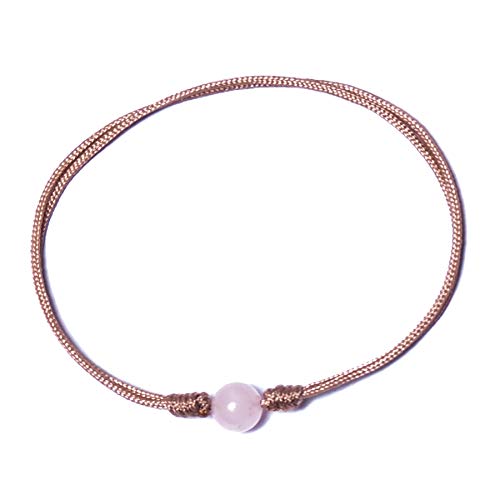 BOW, Pulsera Cuarzo Rosa (Bola: 6mm), Hilo Especial Buena Energía y Amor (Cuarzo) (Brown)