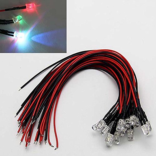 LAOMAO 1 Pack (20 Bombillas) 5mm 12V DC 7 colores diferentes LED intermitente Pre-Wired Lámpara de bombilla superior para DIY Car Boat Juguetes Flashing Partes